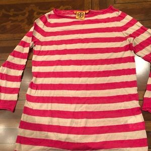 Tory burch beige and pink striped cotton sweater